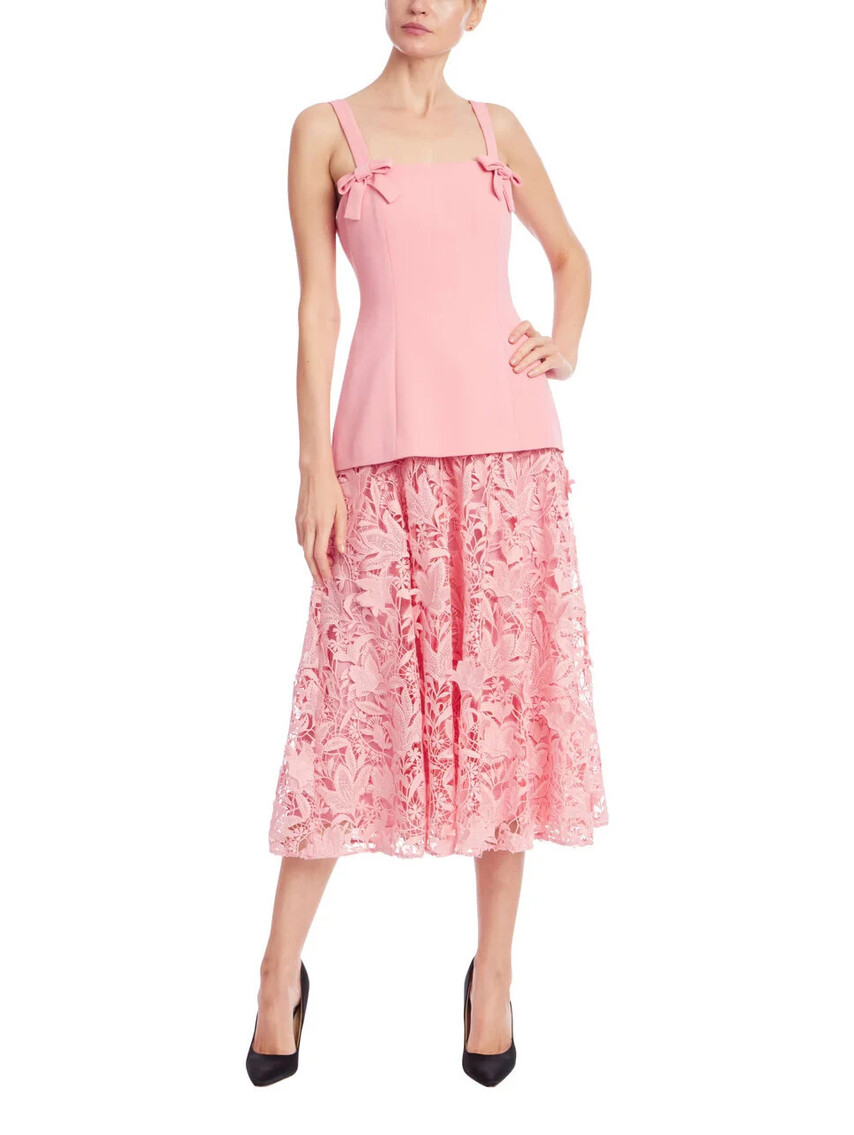 Badgley Mischka Sz 4 Fitted Bodice Lace Skirt Cocktail Dress $695 Pink Peony